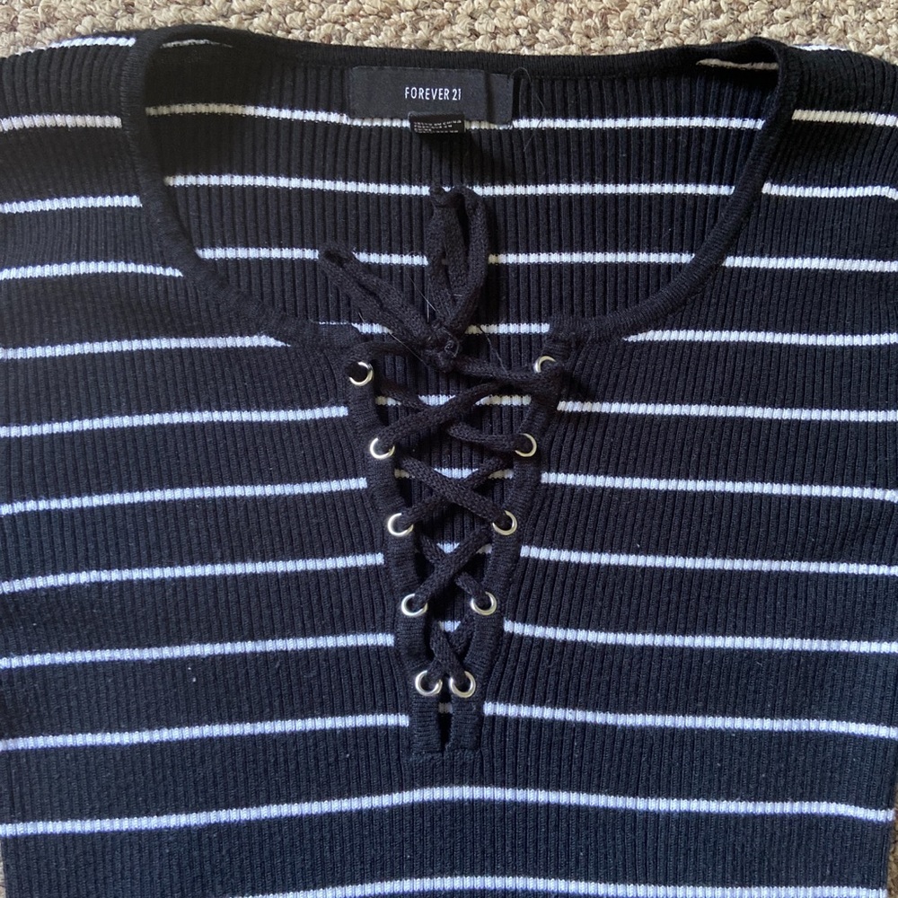 Lace up striped ribbed shirt